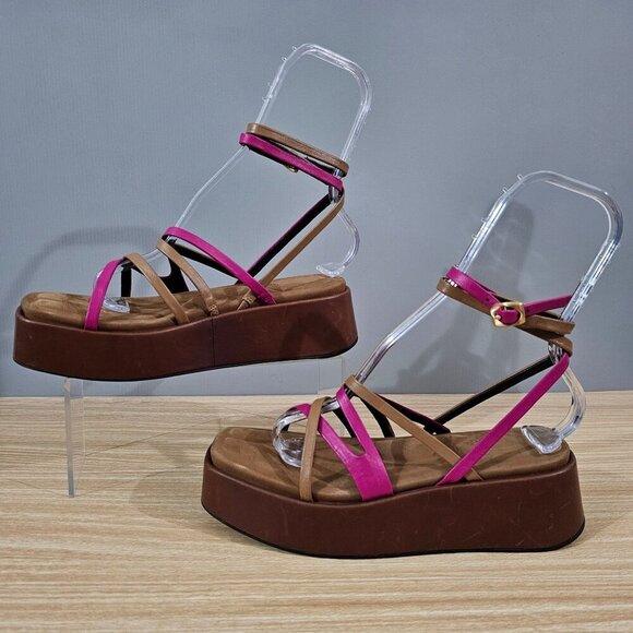 Rag & Bone Logan Platform Sandal Womens EU 38 Fuschia Pink Leather Strappy NEW - Picture 2 of 12